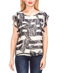 Vince Camuto Flutter Sleeve Tropical Shadows Top - Black