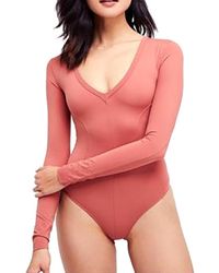 Intimately By Free People Super Soft Deep V-neck Bodysuit - Red
