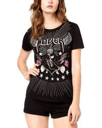 Guess Love Graphic Print Short Sleeve Top - Black