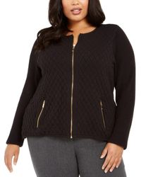 Charter Club Plus Size Quilted Zip-up Sweater - Black