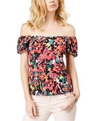 Guess Fernanda Off-the-shoulder Puffed-sleeve Top - Multicolor