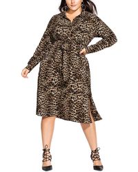 City Chic Plus Size Leopard-print Shirtdress - Brown