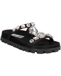 Miu Miu Crystal Embellished Sandals - Black