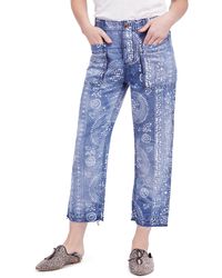 Free People Island Vibes Printed Ankle Jeans - Blue