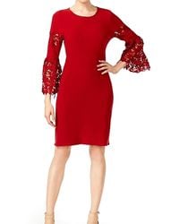 Alfani Petite Lace-sleeve Dress - Red