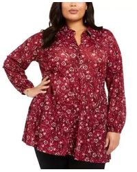 Style & Co XL Womens Wine Embroidered Blouse