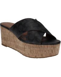 COACH Cross-band Wedge Sandals in Brown | Lyst