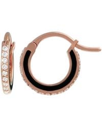 Raphaele Canot Skinny Deco Black Enamel Rose Gold Hoop Earrings - Metallic