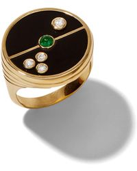 Retrouvai - Black Onyx And Emerald Compass Yellow Gold Ring, 7 - Lyst