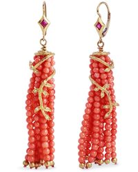 Cathy Waterman - Coral And Ruby Tassel Vine Yellow Gold Earrings - Lyst