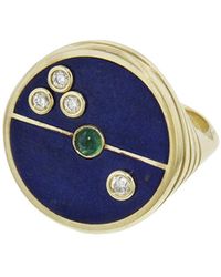 Retrouvai - Lapis And Emerald Compass Yellow Gold Ring - Lyst