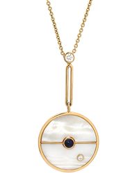 Retrouvai - Signature White Mother Of Pearl & Blue Sapphire Compass Yellow Gold Necklace - Lyst