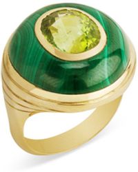 Retrouvai - Green Tourmaline In Malachite Petite Lollipop Yellow Gold Ring - Lyst