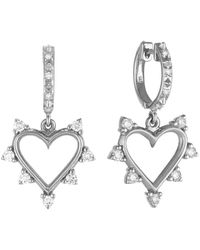 Marlo Laz Spiked Diamond Heart White Gold Drop Earrings - Metallic
