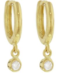 Jennifer Meyer - Diamond Drop Mini Huggie Hoop Yellow Gold Earrings - Lyst
