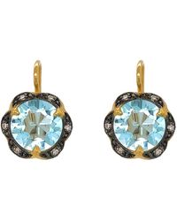 Cathy Waterman - Blue Topaz Scalloped Frame Yellow Gold Earrings - Lyst