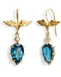 Cathy Waterman - London Blue Topaz Wing Yellow Gold Drop Earrings - Lyst
