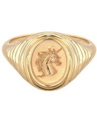 Retrouvai Unicorn Tiered Fantasy Yellow Gold Signet Ring, 6.5 - Metallic