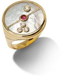 Retrouvai - Mother Of Pearl & Pink Spinel Compass Yellow Gold Ring - Lyst