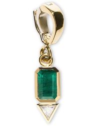 Azlee - Small Emerald And Trillion Diamond Charm In Yellow Gold, Memo - Lyst