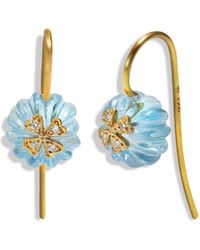 Cathy Waterman - Blue Topaz Flower Bead With Wildflower Overlay Yellow Gold Earrings - Lyst