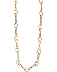 Azlee - Large Circle Pavé Diamond Links Handmade Chain Yellow Gold Necklace, 16 - Lyst