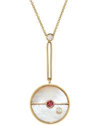 Retrouvai - Signature Mother Of Pearl And Pink Spinel Compass Yellow Gold Necklace - Lyst
