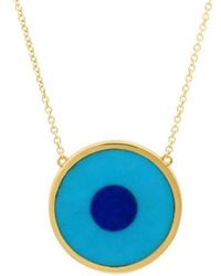 Jennifer Meyer - Turquoise Inlay With Lapis Center Evil Eye Yellow Gold Necklace, Stock - Lyst