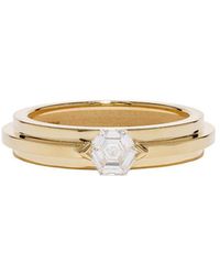 Azlee - 3-tier Staircase Yellow Gold Ring With Hexagon Diamond - Lyst