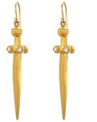 Cathy Waterman - Diamond Sword Yellow Gold Drop Earrings - Lyst