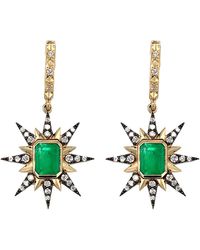 Marlo Laz Geneveive Emerald Starburst Yellow Gold Drop Earrings - Metallic