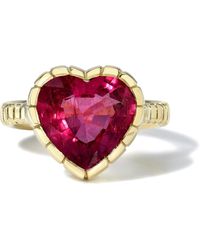 Retrouvai Heirloom Bezel Pink Tourmaline Heart Yellow Gold Ring