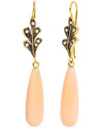 Cathy Waterman - Peach Moonstone On Oak Leaves Yellow Gold Drop Earrings - Lyst