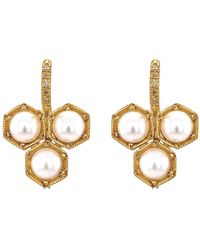 Cathy Waterman - Large Pearl Triple Hexagonal Yellow Gold Earrings - Lyst