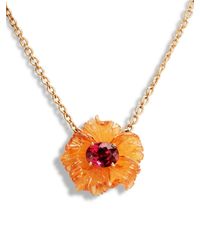 Irene Neuwirth - Carved Mandarin Garnet And Rubellite Tropical Flower Rose Gold Necklace - Lyst
