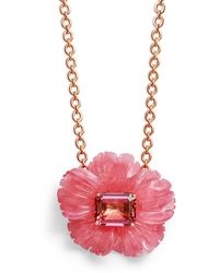 Irene Neuwirth - Tropical Flower Carved Rhodochrosite & Pink Tourmaline Center Rose Gold Necklace - Lyst