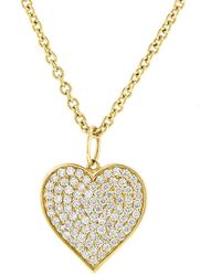 Sydney Evan - Large Diamond Pavé Heart Pendant Yellow Gold Necklace - Lyst