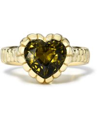 Retrouvai Heirloom Bezel Green Tourmaline Heart Yellow Gold Ring - Metallic