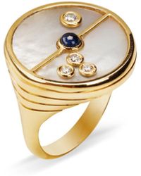 Retrouvai - Mother Of Pearl And Blue Sapphire Compass Yellow Gold Ring, 7 - Lyst