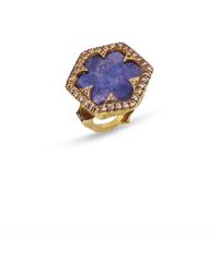 Cathy Waterman - Cognac Diamond Framed Rustic Sapphire Hex Yellow Gold Ring - Lyst