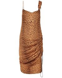 Commission - Purse Pull Ruched Leopard-print Satin-twill Dress - Lyst