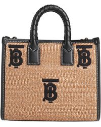 Burberry - Camel Handbag Natural Raffia, Textile Fibers, Leather - Lyst