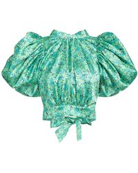 ROTATE BIRGER CHRISTENSEN - Floral-Print Puff-Sleeve Crop Top - Lyst