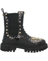 Dolce & Gabbana - Black Leather Studded Combat Boots - Lyst