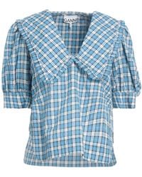 Ganni - Checked Cotton-blend Seersucker Top - Lyst
