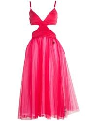 Elisabetta Franchi - Fuchsia Midi Dress Cupro, Elastane, Polyamide - Lyst