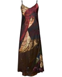 Masnada - Burgundy Midi Dress Viscose - Lyst
