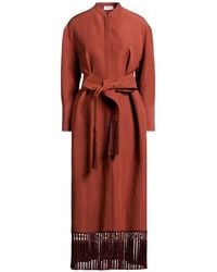 Agnona - Tan Midi Dress Linen, Silk - Lyst