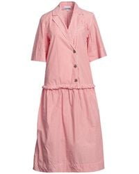 Ganni - Gathered Striped Cotton-poplin Midi Shirt Dress - Lyst