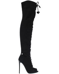 Philipp Plein Leder Stiefeletten mit Totenkopf in Schwarz Damen Schuhe Stiefel Stiefel mit Hohen Absätzen 